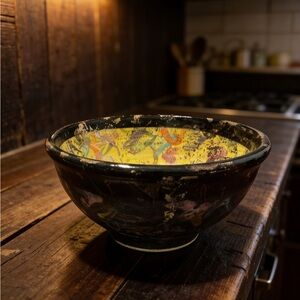 Artist Signed Studio Pottery Bowl 2009 Multi-Color Abstract Glaze Art Pottery